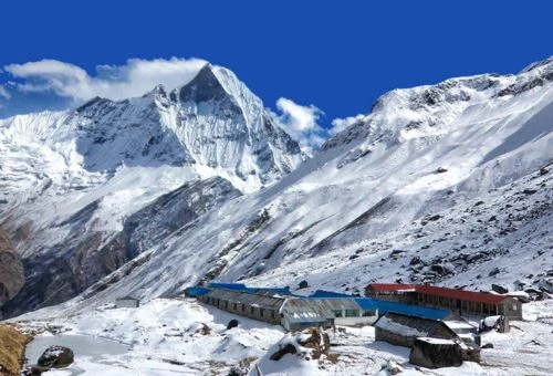 Snow covered annapurna base camp