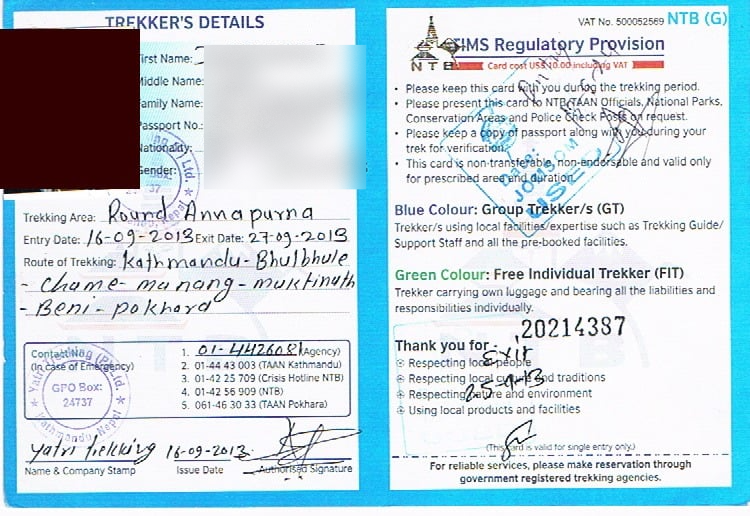 Permis de randonnée (TIMS)