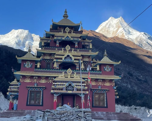 Lho Gompa Mt Manaslu At Background